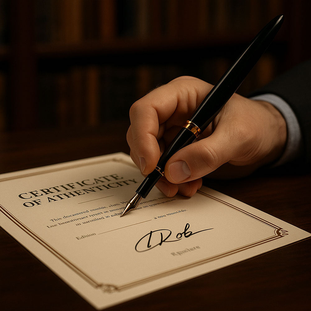 Artist signature — DRob signing and numbering limited edition bust