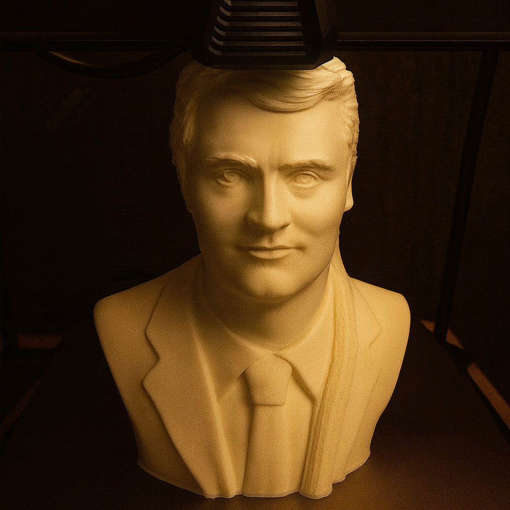 3D printing process — precision PLA bust printing for MemorialBust edition