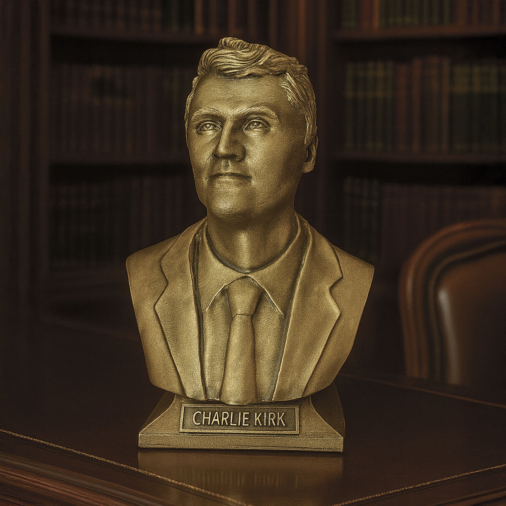 Charlie Kirk gold finish bust collectible — metallic hand-finished limited edition front view