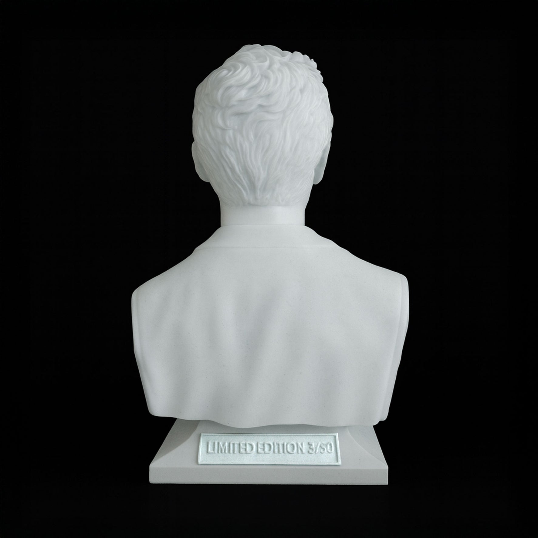 Charlie Kirk bust back view — smooth marble-style texture with fine detail