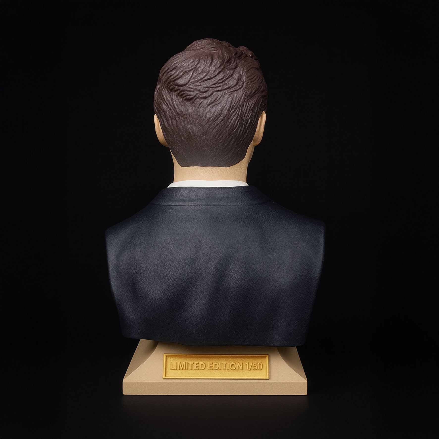 Charlie Kirk bust back view — smooth finish and sculpted suit texture