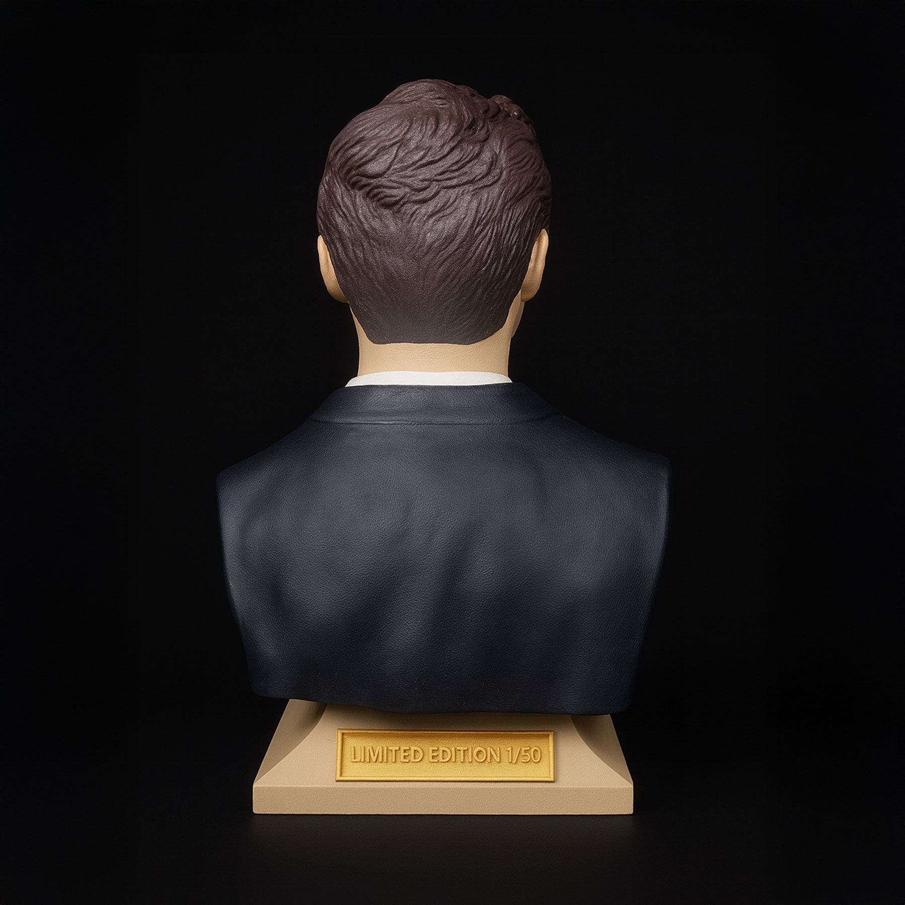Charlie Kirk bust back view — smooth finish and sculpted suit texture